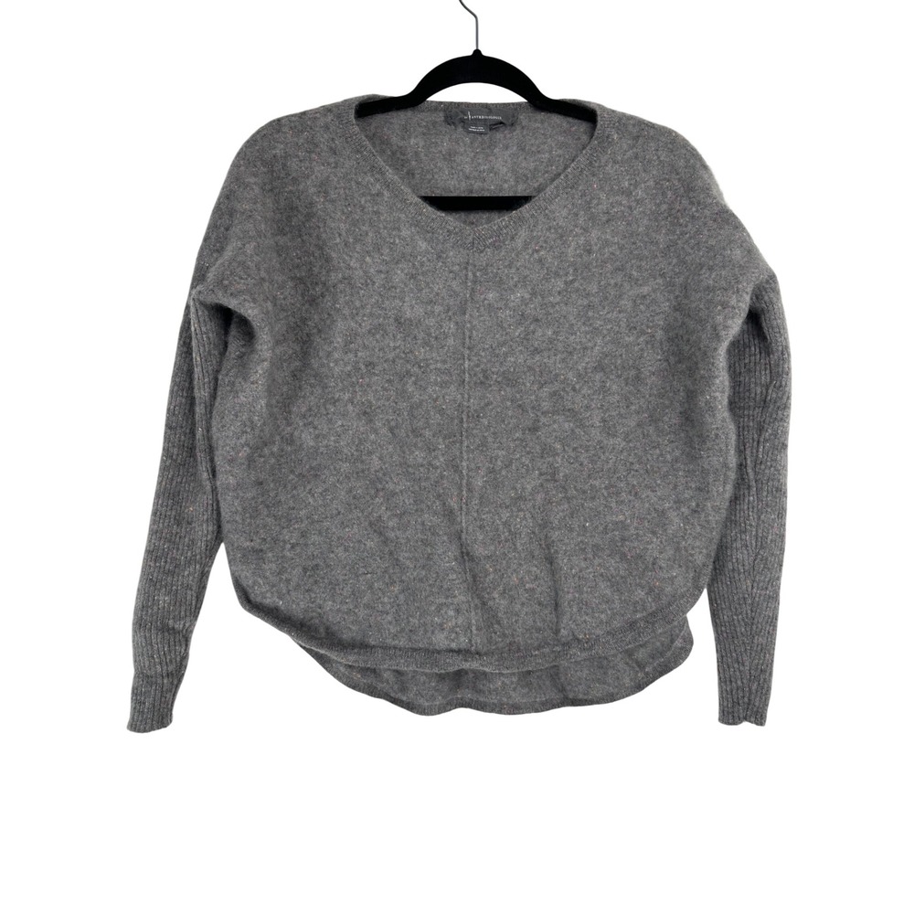 Anthropologie Grey Speckled 100% Cashmere V-Neck Sweater XS Slouchy Cozy
